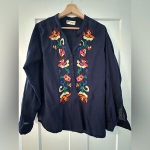 Embroidered Navy Top